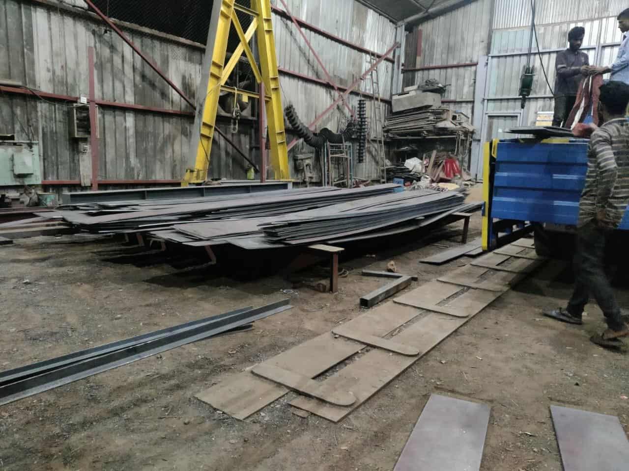 MS Plate Unloading — ISSBC steel fabrication workshop